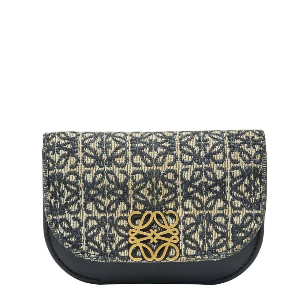 Loewe Repeat Anagram Goya Wallet Navy Blue Beige Cream Canvas Leather